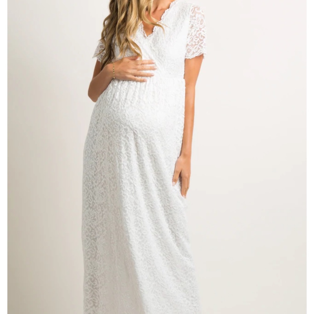 PinkBlush. Maternity. White Lace Overlay Wrap Maxi Dress